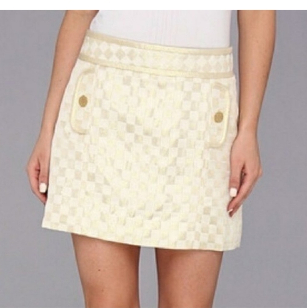 LILLY PULITZER " GOLD LUREX" WHITE CHECKER TATE SKIRT